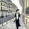 Charisma-Franse-Vrouwen-An-jugendstil-painting-of-the-streets-of-Paris-with-a-stylish-parisienne-dressed-in-black-suit-walking-on-the-sidewalk