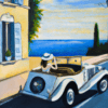 A-painting-in-the-style-of-Edward-Hopper-where-a-classy-French-lady-is-in-a-vintage-car-driving-through-the-French-Riviera